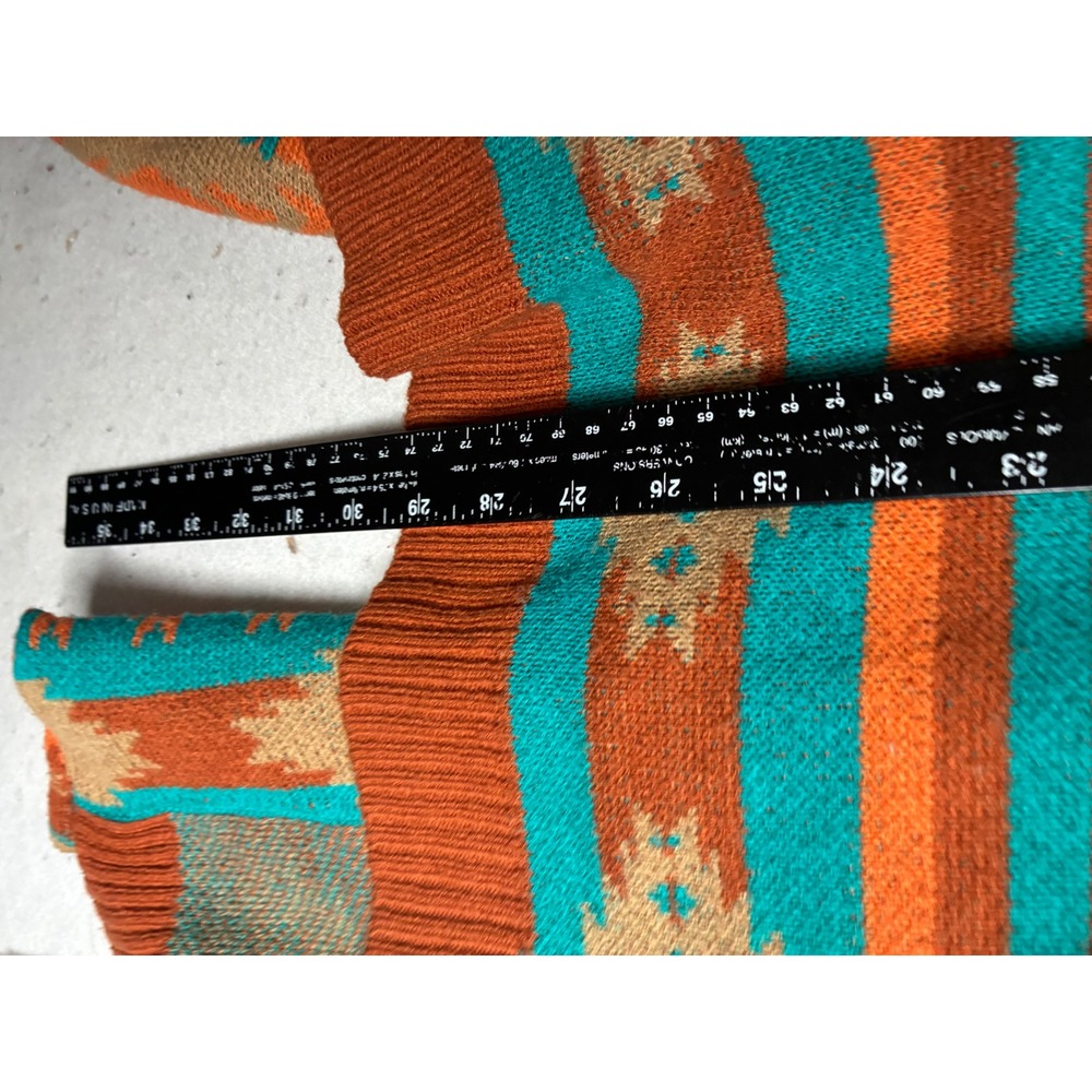 Rock and Roll Cowgirl XL Southwestern Aztec Open Front Cardigan Orange Teal Tan - Picture 7 of 10